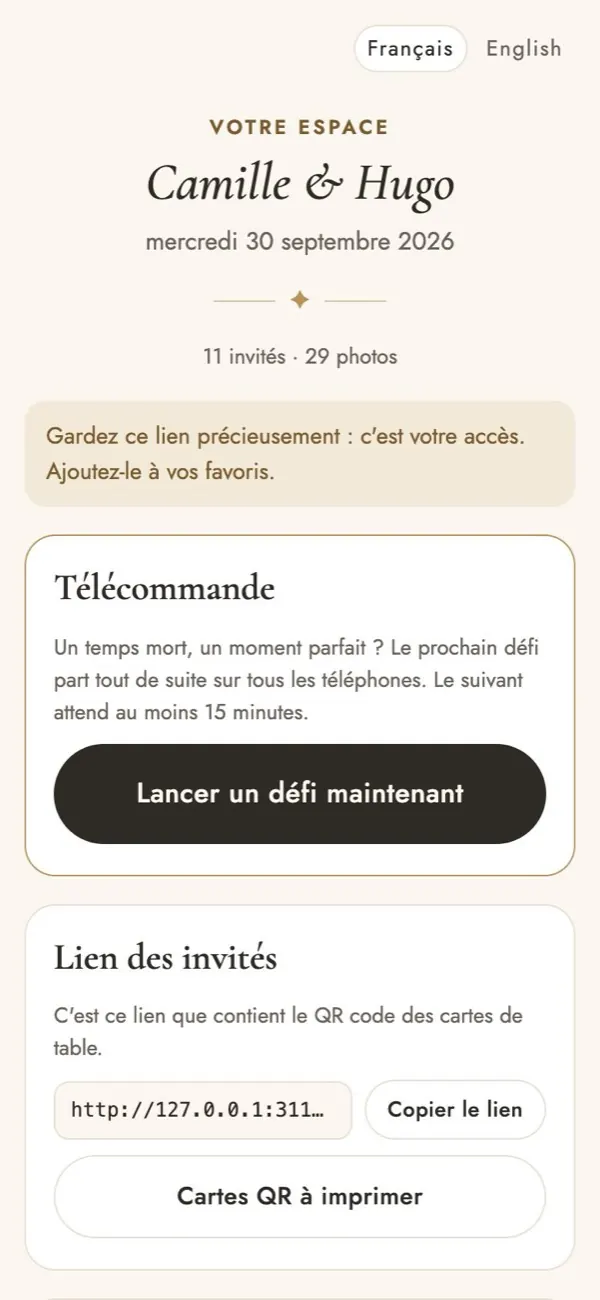 Tableau de bord : la télécommande, lancer un défi maintenant